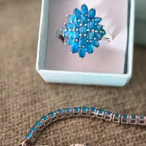 Blue apatite cocktail ring and bracelet